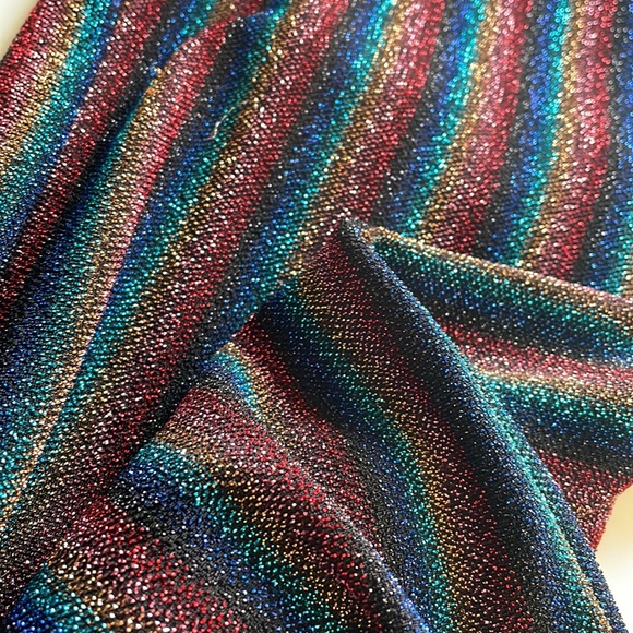 Shop 17 rainbow stripe glittery metallic Y2k disco retro high rise pants size M - Picture 4 of 10